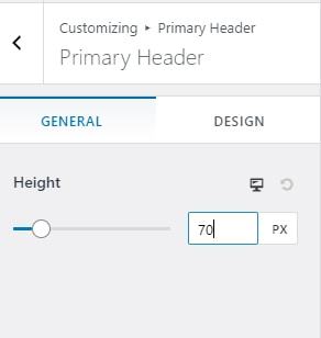 customizing the primary header in Astra  using the general tab